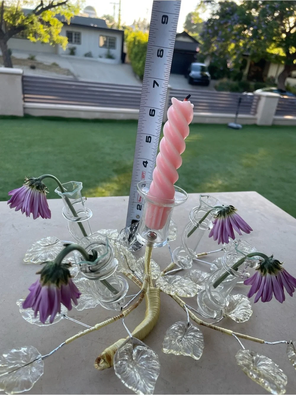 Vintage Murano Style Glass Flower Candelabra Centerpiece Venetian Epergne Tussie